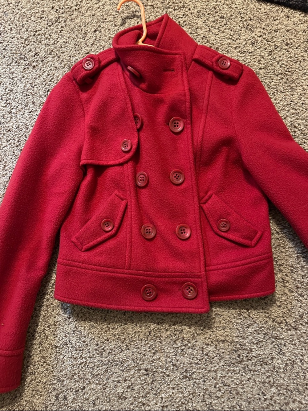 Double-Breasted Red Peacoat Jacket